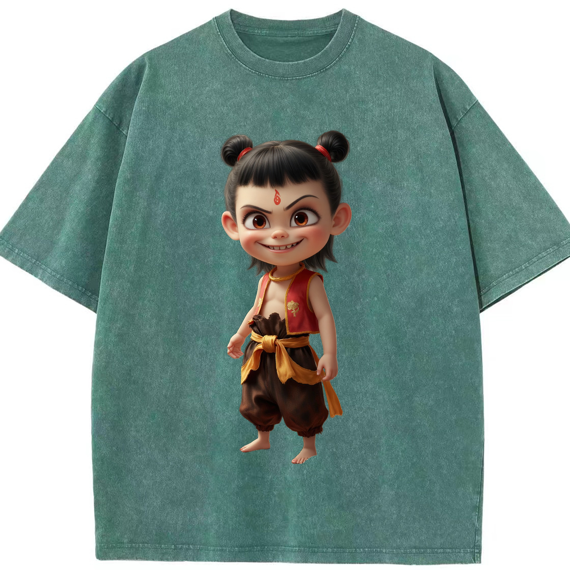 （画像用） Ne Zha 2 ナタ 魔童の大暴れ 綿100% ヴィンテージ風 半袖Tシャツ（フロントプリント）